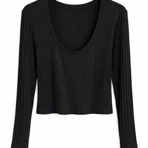 Anthropologie Black Ribbed long Sleeve Top